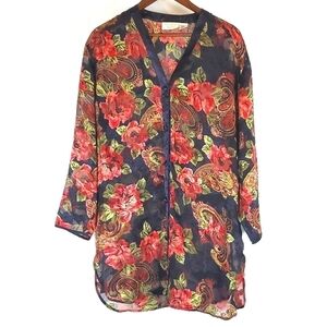 Vintage Victoria's Secret Gold Label Semi-Sheer Floral Button‎ Up Robe